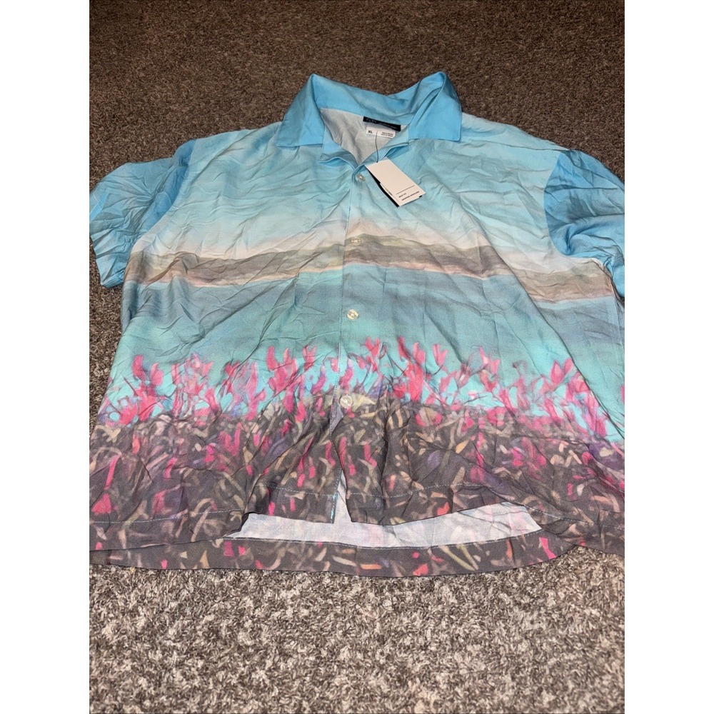 ☆ NWT Original Use Men's Short Sleeve Button Up Boxy Fit Shirt Size XL Blue